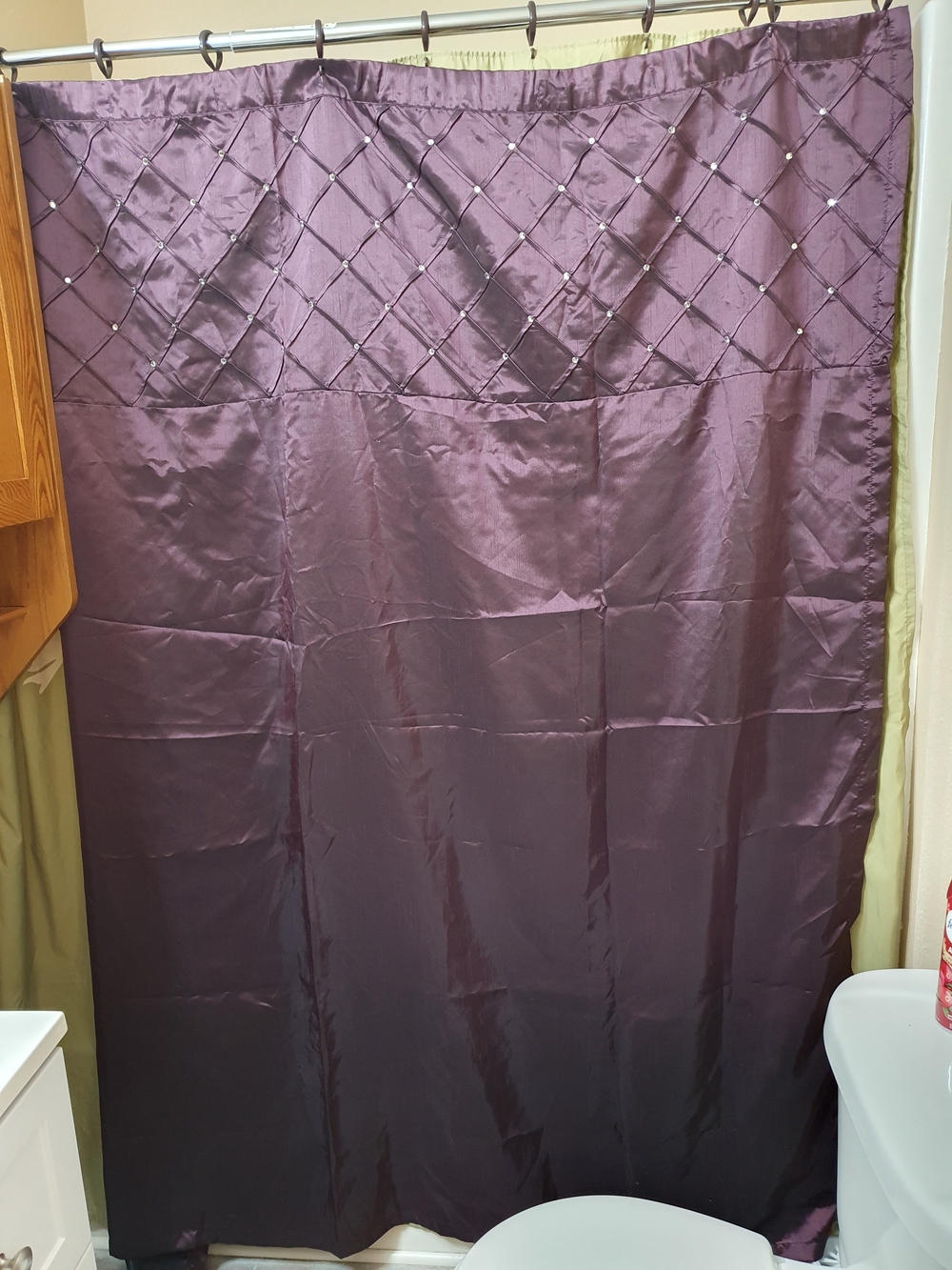 Elegant Purple Shower Curtain with Beaded Lattice